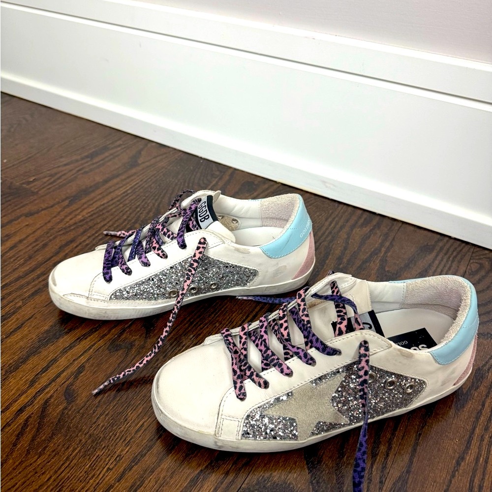 GOLDEN GOOSE Women's Leopard Laces Glittered Panel Sneakers